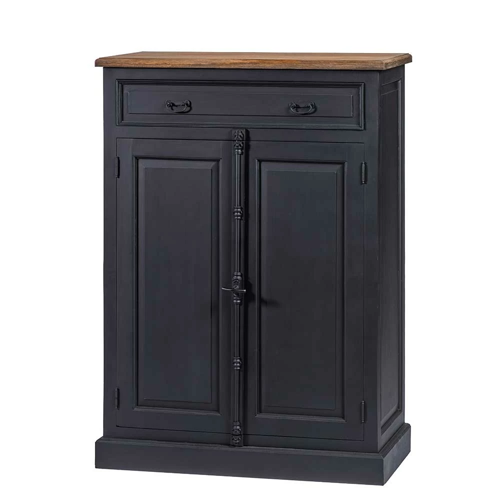 Aktion 😉 100x141x51 Vintage Vertiko In Schwarz & Teakfarben - Niovan ✔️