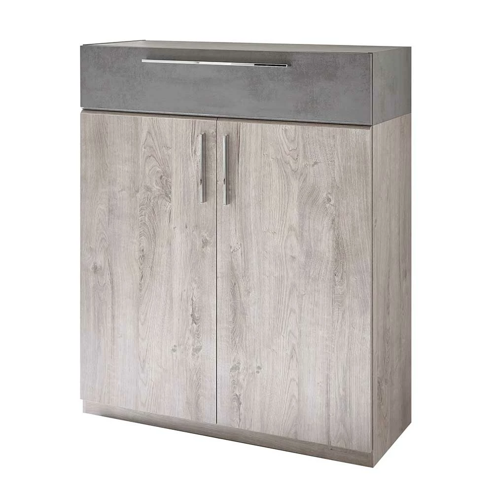 Bestes Angebot ⌛ 101x122x40 Vertiko In Eiche Grau & Beton Dekor - Milvian 🔔