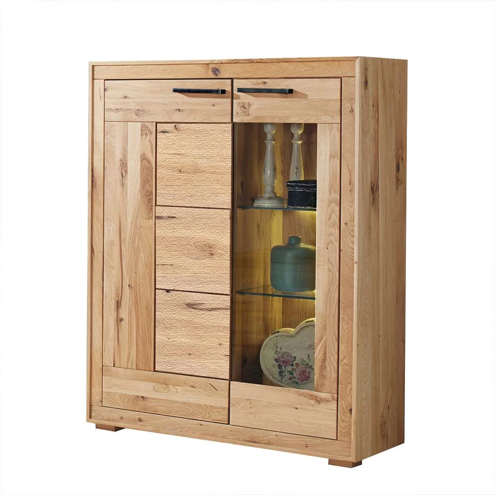 Auslauf 🔥 103x135x40 Highboard Vitrine In Hell Geölt - Emigoa 😀