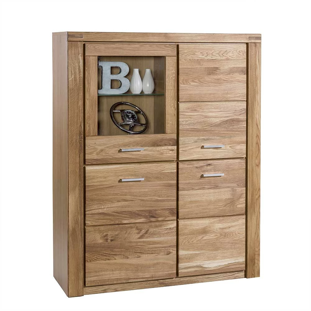 Angebote ✨ 108x140x40 Wildeiche Highboard 4-türig - Maila 🥰