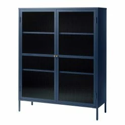 Auslauf 💯 110x140x40 Blaues Stahl Highboard Mit Glastüren - Atos 🌟