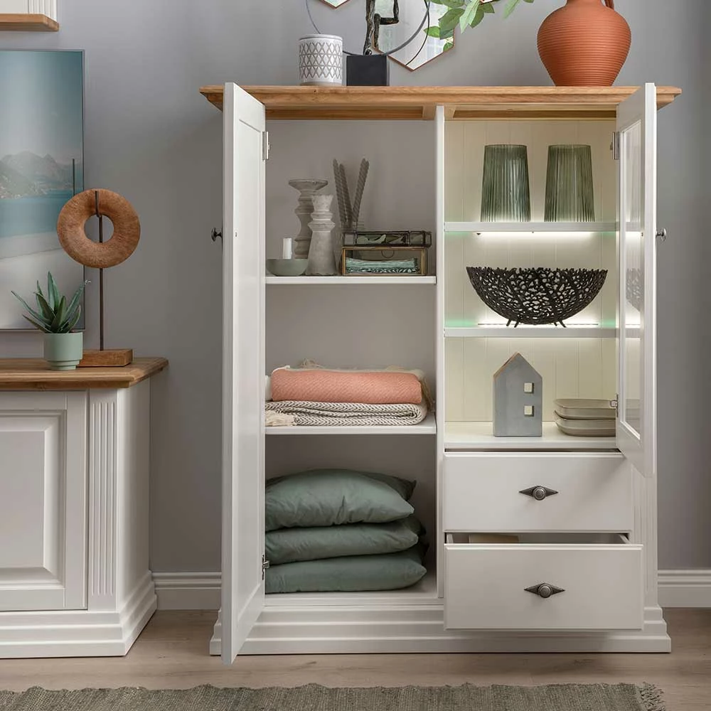 Aktion 😍 113x134x45 Landhaus Highboard Mit Glas-Einsatz - Henry 💯 – Bild 3