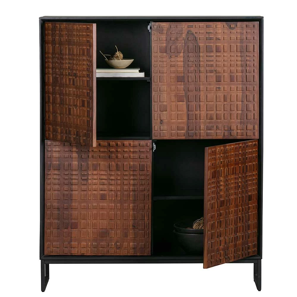 Bestes Angebot 👍 114x140x40 Retro Design Schrank In Nussbaum & Schwarz - Naosa ✨ – Bild 3