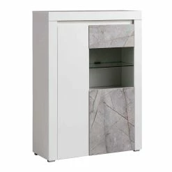 Billig 😉 2-türiges Highboard In Weiß & Marmor Grau - Volicra 🤩
