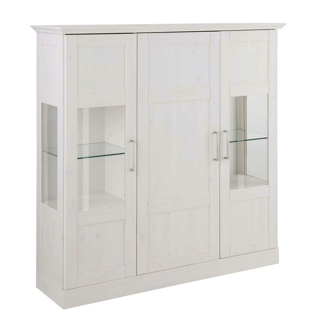 Billig ⌛ 3-türiges Country Highboard In Weiß Lasiert - Nedrina 🔔