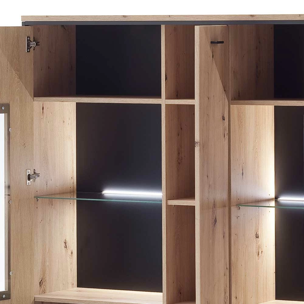 Besorgen 🎉 3-türiges Highboard Mit Glas In Holzdekor Eiche - Nikdus 🔔 – Bild 4