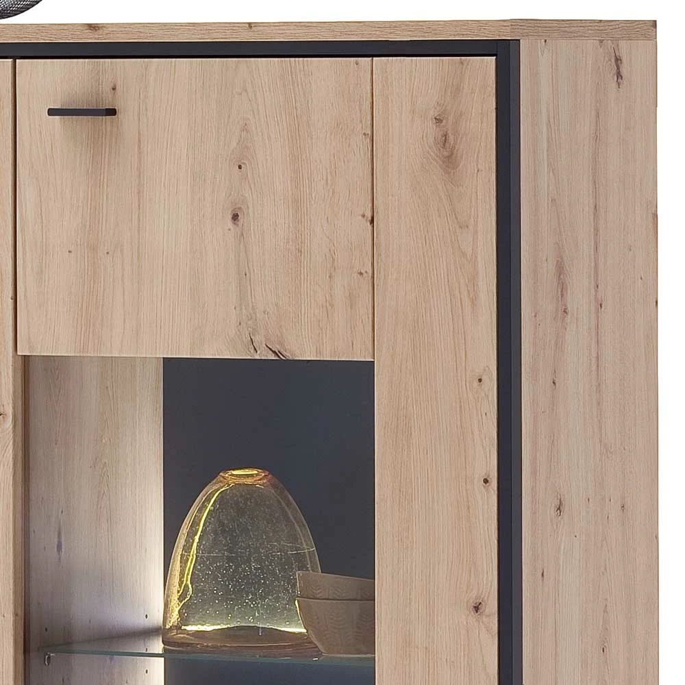 Besorgen 🎉 3-türiges Highboard Mit Glas In Holzdekor Eiche - Nikdus 🔔 – Bild 5