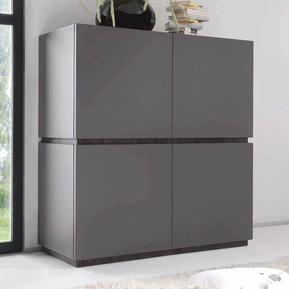 Bestes Angebot 👏 4-türiges Highboard In Anthrazit Mit Wenge - Zialko 🤩 – Bild 2