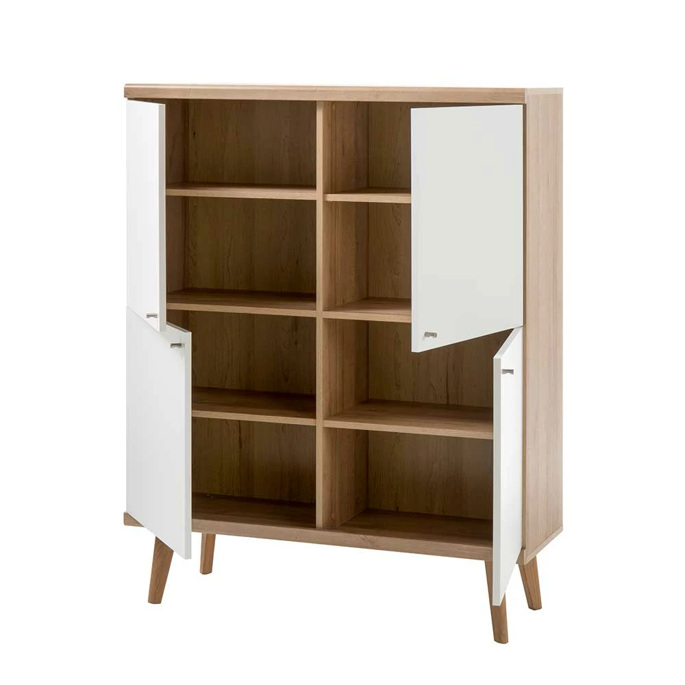 Brandneu 😉 4-türiges Skandi Highboard In Weiß & Eiche - Cablos ⌛ – Bild 4