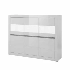 Coupon 😍 6-türiges Highboard In Weiß Hochglanz Mextra & Beton Dekor 🛒