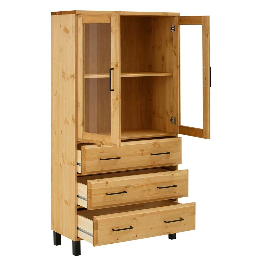 Budget ✨ 80x155x37 Schrank Mit Glastüren & 3 Schubladen - Ploiesti 🔔 – Bild 4