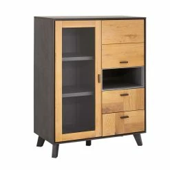 Aktion 🌟 91x120x45 Cm Design Highboard Mit Glastür - Hopiz ✔️