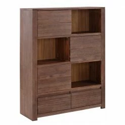 Coupon 🥰 Braunes Akazie Highboard Mit 3 Schiebetüren - Ruffes 👍