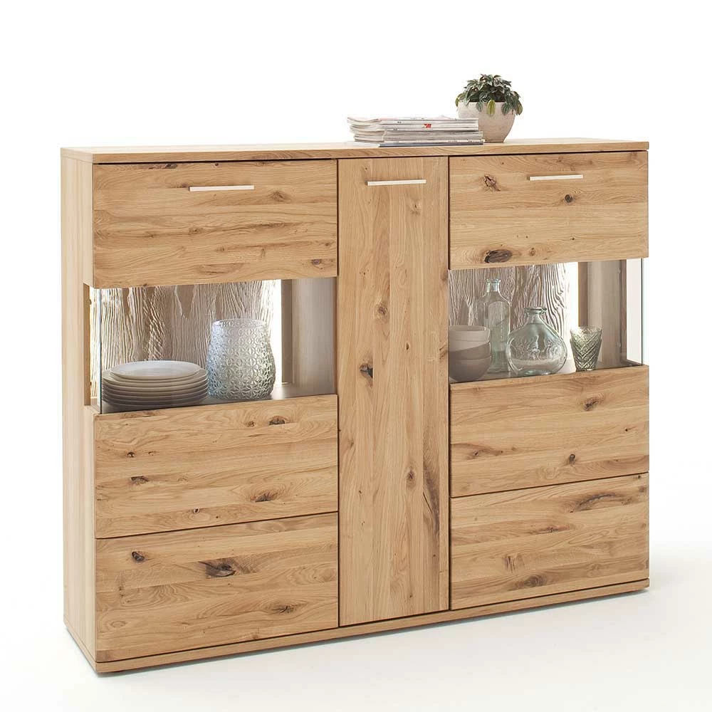 Billig 🎁 Eiche Bianco Highboard Mit Glas-Einsätzen - Crokas 🔥 – Bild 2