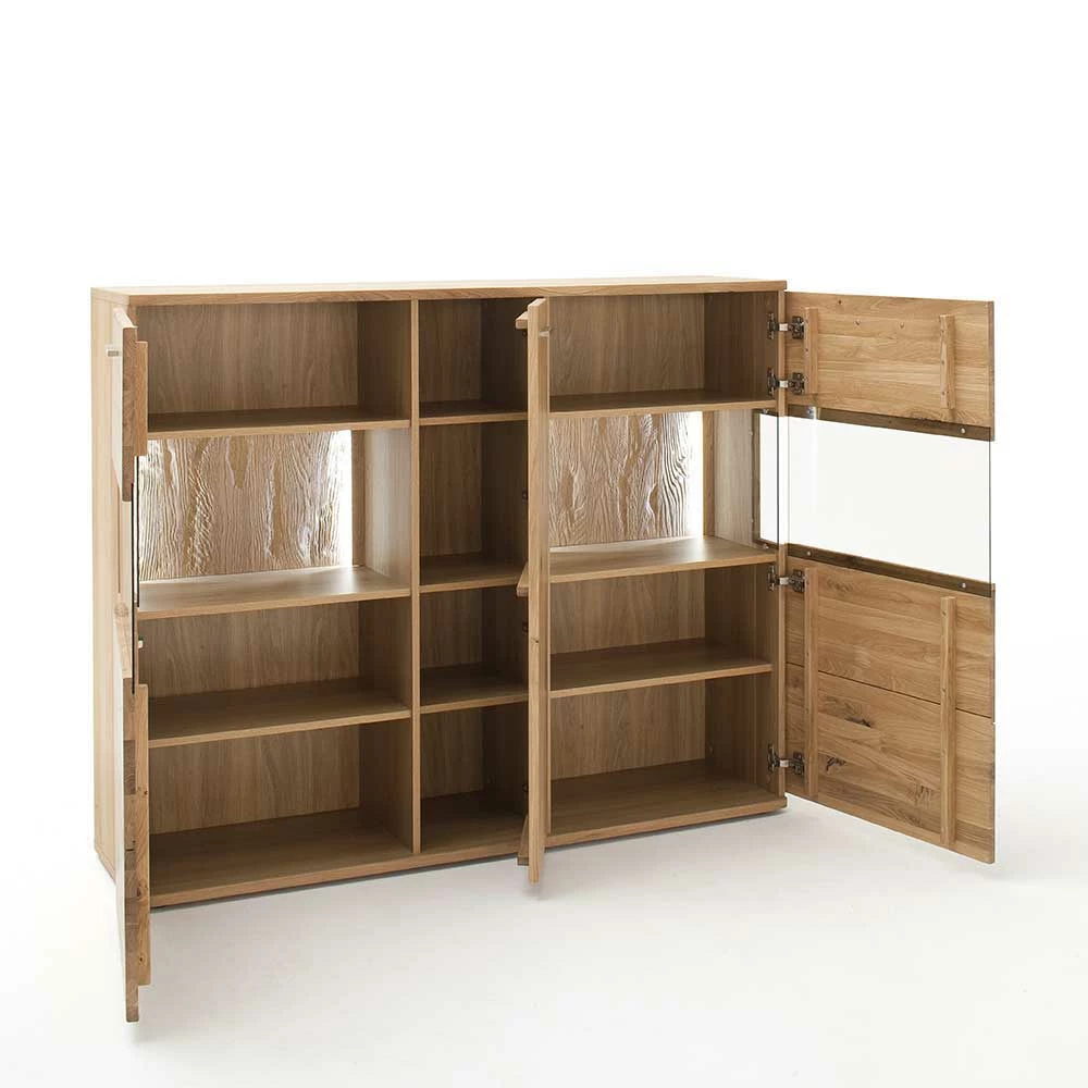 Billig 🎁 Eiche Bianco Highboard Mit Glas-Einsätzen - Crokas 🔥 – Bild 3