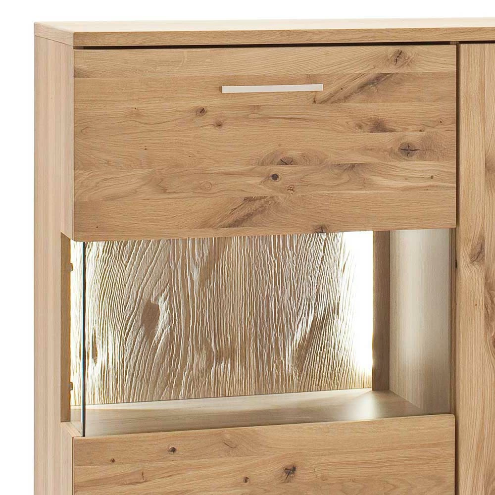 Brandneu 👍 Eiche Bianco Highboard Mit Glas Einsatz - Crokas I 💯 – Bild 4