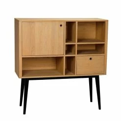 Großhandel ⌛ Eiche Furnier Highboard Im Retro Design Tinerva Mit Schwarzem Gestell ⭐