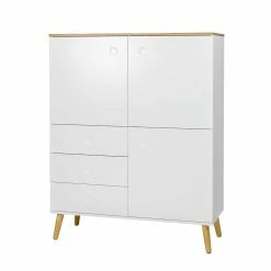 Beste Bewertungen von 😉 Griffloses Highboard In Retro Optik Vudian Weiß & Eiche 💯