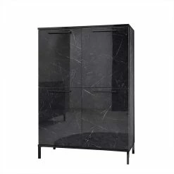 Auslauf 🎁 Hochglanz Highboard In Marmoroptik Schwarz - Cabriza 🎁