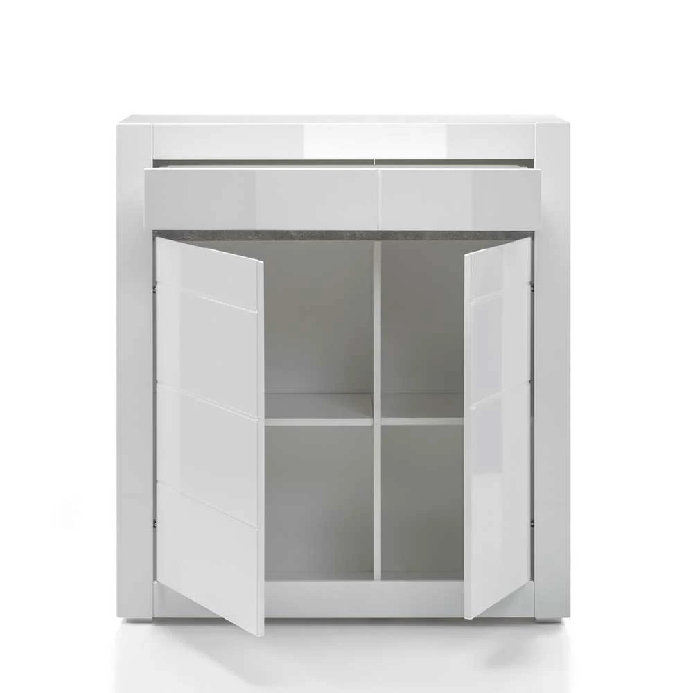 Auslauf ❤️ Hochglanz Highboard In Weiß Mextra Mit Absetzung In Beton Optik 💯 – Bild 6