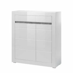 Auslauf ❤️ Hochglanz Highboard In Weiß Mextra Mit Absetzung In Beton Optik 💯