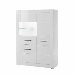 Angebote 🧨 Hochglanz Vitrine In Weiß 3-türig Yulis Mit Glaseinsatz 🛒