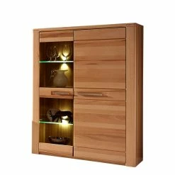 Angebote 🥰 Kernbuche Highboard Jaena Mit LED Beleuchtung 🌟