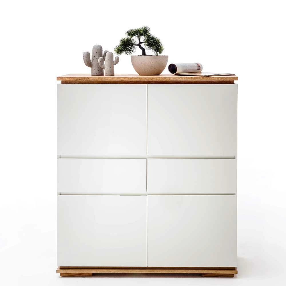 Angebote 🎁 Mattweißes Highboard Mit Asteiche Massiv - Vangels 💯 – Bild 6