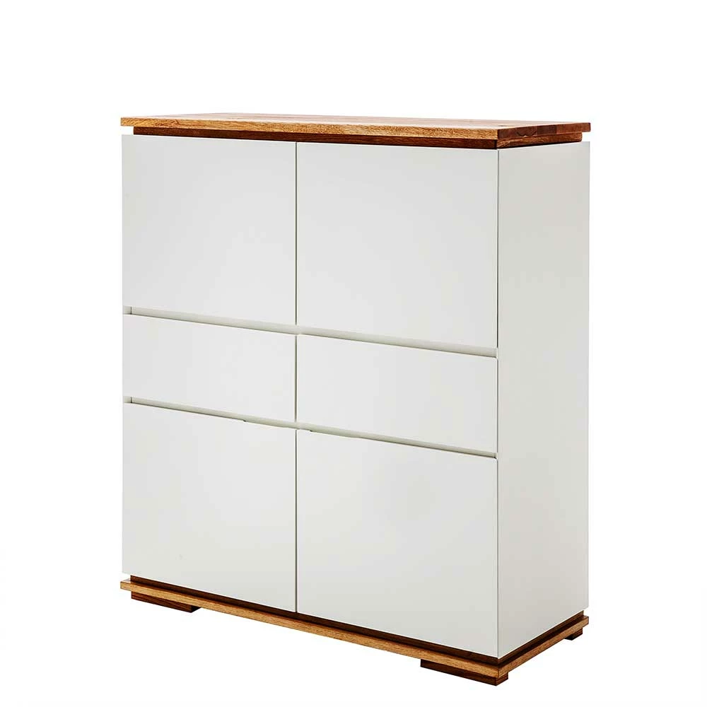 Angebote 🎁 Mattweißes Highboard Mit Asteiche Massiv - Vangels 💯