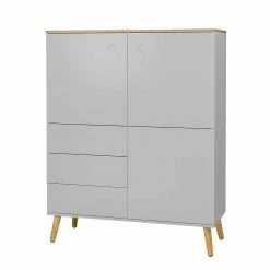 Aktion 😍 Mid Century Highboard In Grau & Eiche Revanio 3-türig ⭐