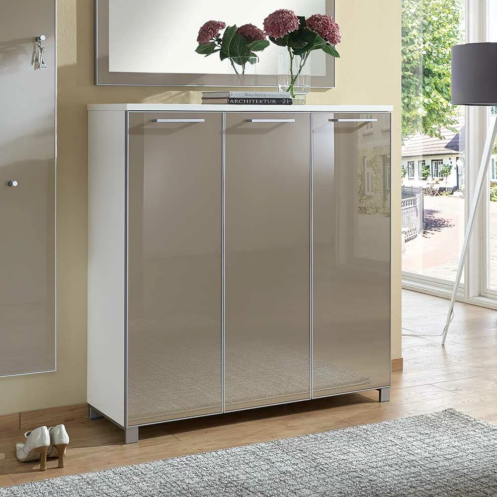 Großhandel 🔥 Schuhschrank Srocca In Taupe Weiß Glas Beschichtet 💯 – Bild 2