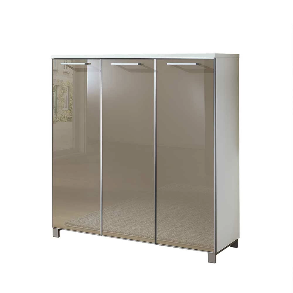 Großhandel 🔥 Schuhschrank Srocca In Taupe Weiß Glas Beschichtet 💯