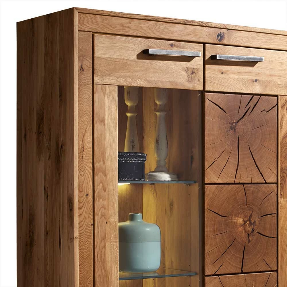 Bestpreis 😍 Wildeiche Highboard Troncon Mit Glas Einsatz 💯 – Bild 4