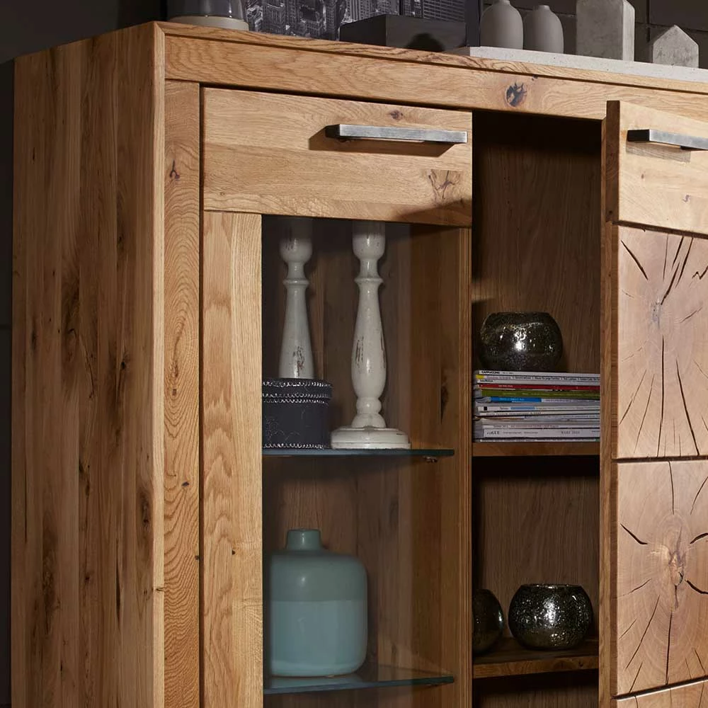 Bestpreis 😍 Wildeiche Highboard Troncon Mit Glas Einsatz 💯 – Bild 5